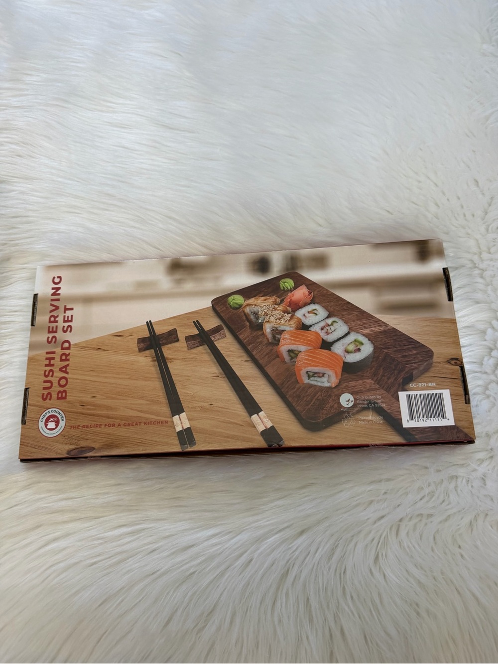SushiWood Grain Sushi Serving Board Set with Black Chopsticks